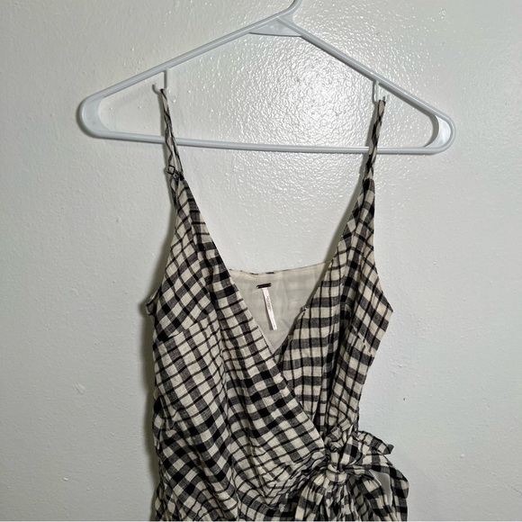 Free People Nodia Gingham Check Wrap Mini Dress Black White 0 - Picture 4 of 12